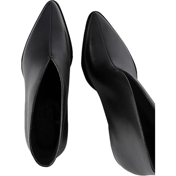 Zara V-Vamp Leather Pointed Toe Block Heel Ankle Booties Black 39 / 9 - Picture 2 of 8